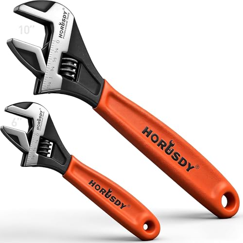 HORUSDY Adjustable Wrench Set | 2-Piece | 6-Inch and 10-Inch Crescent Wrench | Metric & SAE Scales | Cushion Grip Wrench | Cr-V Steel
