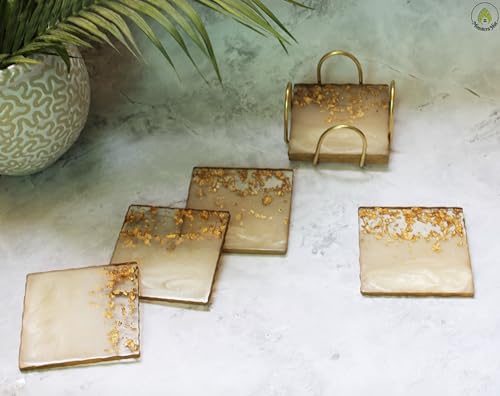 Monstera Hut ® Square Misty White Transy Resin Coaster|(10 cm) | ...