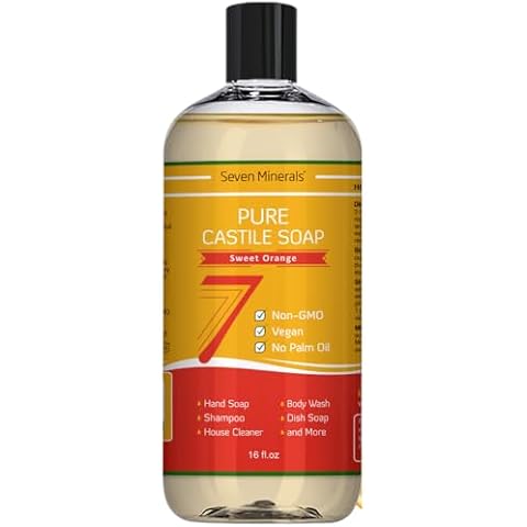 Pure Castile Soap, Sweet Orange - No Palm Oil, GMO-Free - Gentle Liquid Soap For Sensitive Skin & Baby Wash - All Natural Vegan Formula with Organic Carrier Oils Cover