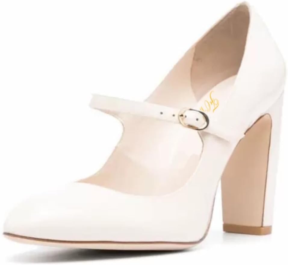 FOWT Women Round Toe Retro Pumps Chunky High Heel Mary Janes Vintage Party Office Evening Shoes Size 4-16 US