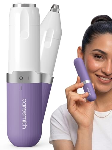 Image of Caresmith Bloom 2-in-1 Rechargeable Facial Hair Removal Machine & Eyebrow Trimmer for Women | Painless Electric Epilator with Smart Light | Facial Shaver for Upper Lips, Chin, Cheeks, Peach Fuzz