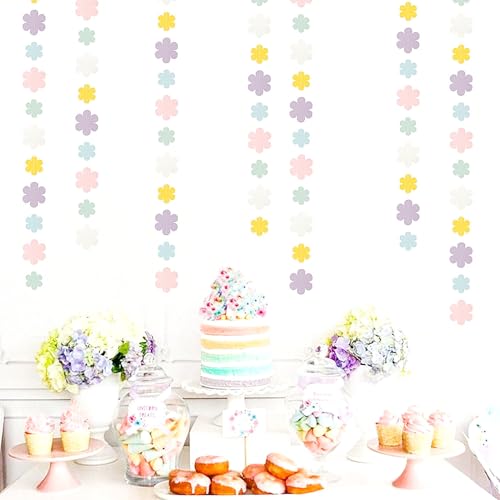 Image of Pastel-Rainbow Colorful Party-Decorations Streamers-Garland - 52ft Flower Hanging Paper Banner, Birthday Baby Bridal Shower Classroom Carnival Decor Hugfond
