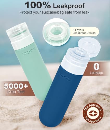 Image of Quatish Travel Bottles for Toiletries, Original Patented Leak Proof Travel Size Containers, 3 oz Tsa Approved Silicone Shampoo and Conditioner Bottles, 4 Pack, Red Rock,Pacific