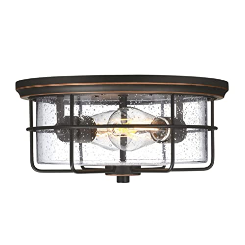 Westinghouse Lighting 6121800 Rosella Traditional Two Light Flush Ceiling Fixture, Black-Bronze Finish With Highlights, Clear Seeded Glass #TOP2