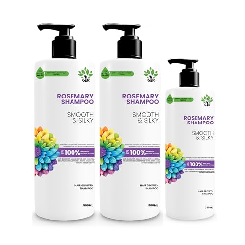 Image of GIR Rosemary Shampoo with Rose Hydrosol | For Smooth & Silky Hair, Sulfate Free |No Parabens, Sulphate, Dyes| Ideal For All Hair Types -2 x 500ml + 1 x 250ml (Total 1250ml)