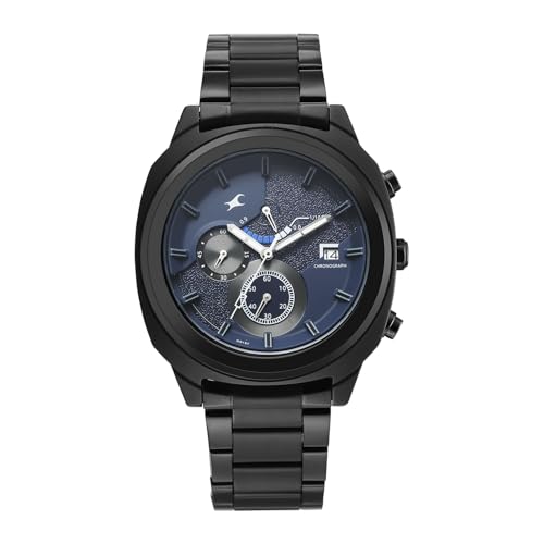 Image of Fastrack Kronos 3 with Blue Dial Black Stainless Steel Strap Watch for Men - 3335NM01