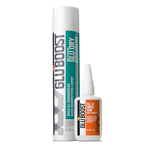 GluBoost Bonus Combo Packs – GluDry Accelerator - Fill n’ Finish Pro Formula - Thin - Ultra Thin – White - Black - Lac R Shot (GluDry Acclerator + Fill n’ Finish Thin)