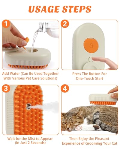 Image of 4-in-1 Cat & Dog Grooming Mist Steam Brush - Electric Pet Shedding Comb with Spray, Massage, and Cleaning - Anti-Hair Loss, Soft Silicone Bristles - for All Fur Types