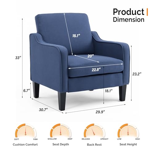 Image of VINGLI Navy Blue Accent Chairs for Living Room, Line Comfy Upholstered Chair Mid Century Modern Armchair for Bedroom, Home Office, Small Spaces, Apartment