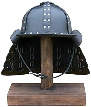 RedSkyTrader Leather Japanese Samurai Helmet Knight Reenactment Helmet Silver, One Size, Adult, Unisex