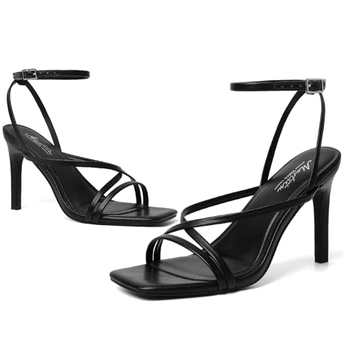 Image of Mostrin Strappy Heels for Women Square Open Toe Lace Up Heeled Sandals Ankle Strap Sexy Stiletto High Heels for Party, Prom, Dating, Wedding