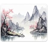 Semtomn Chinese Painting Square Mouse Pad 9.5' x 7.9', Mountain Wireless Mouse Notebooks Desktop Computers Office Supplies with Non-Slip Rubber Base Mouse Pad for Gaming, Working, Studying