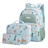 mommore Kids Backpack for Boys Preschool Kindergarten BookBag with Lunch Box Lightweight School Backpack Boys Backpacks for Elementary 4-8 (3 PCS, Animals Print)