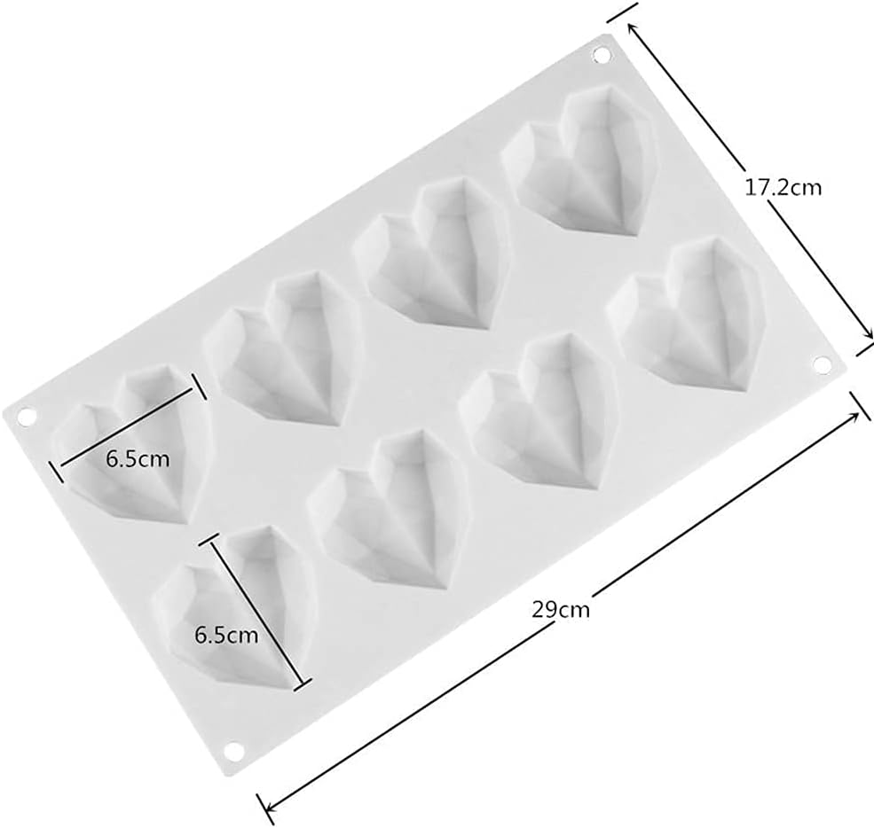 8 Cavity Diamond Love Heart-Shaped Silicone Molds for Sponge Cakes Mousse Chocolate Dessert Bakeware Pastry Mould