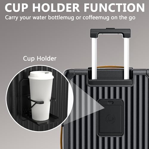 Image of Joyway 20in Carry On Luggage with Cup Holder and USB Port, 25% Expandable Capacity, Smart Suitcase with Anti Slip Wheels and Backpack, Perfect for Men and Women 3 Piece Set Black