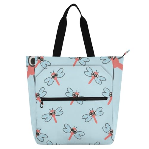 Sac fourre-tout enfants zippé et facile à nettoyer avec motif libellule bleu