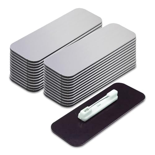 Name Tag/Badge Blanks - 25 Pack - Brushed Silver 1" X 3", Round Corners, Pin