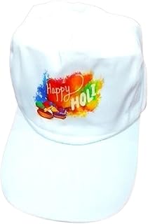White Baseball Cap with Happy Holi Colorful Design, Adjustable Hat