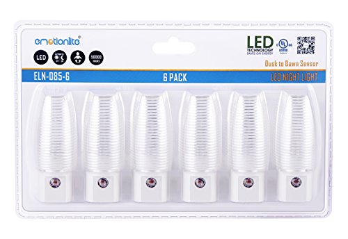 Emotionlite Plug In Night Light, Warm White Led Nightlight, Dusk To Dawn Sensor, Kids, Nursery, Bedroom, Bathroom,Hallway, Stairs, Kitchen, Ul Listed. 6 Pack #TOP6