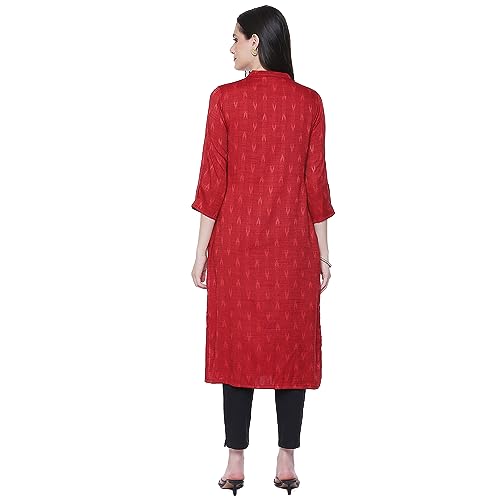 Image of Rangriti Maroon Polyester Straight Yarndyed Kurta for Women
