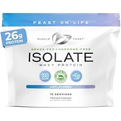 Muscle Feast Grass-Fed Whey Protein Isolate, All Natural Hormone Free Pasture Raised, Whey Isolate Protein Powder for Men and Women, Clean, Non-GMO & Gluten-Free, Isolate Protein - Unflavored, 5lb