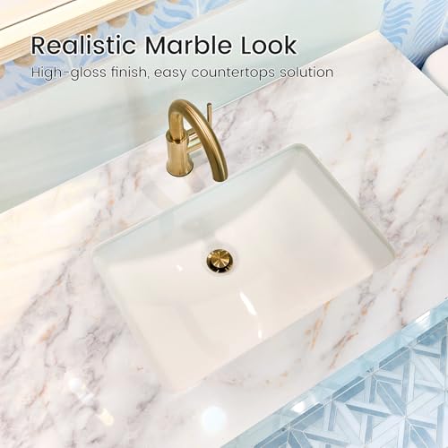 Rabbitgoo DZT2144520024JJ Glossy Marble Contact Paper Peel And Stick Wallpaper 17.5 Inch X 78.7 Inch Countertop Furniture Waterpoof Self Adhesive Removable Cover thumb #3