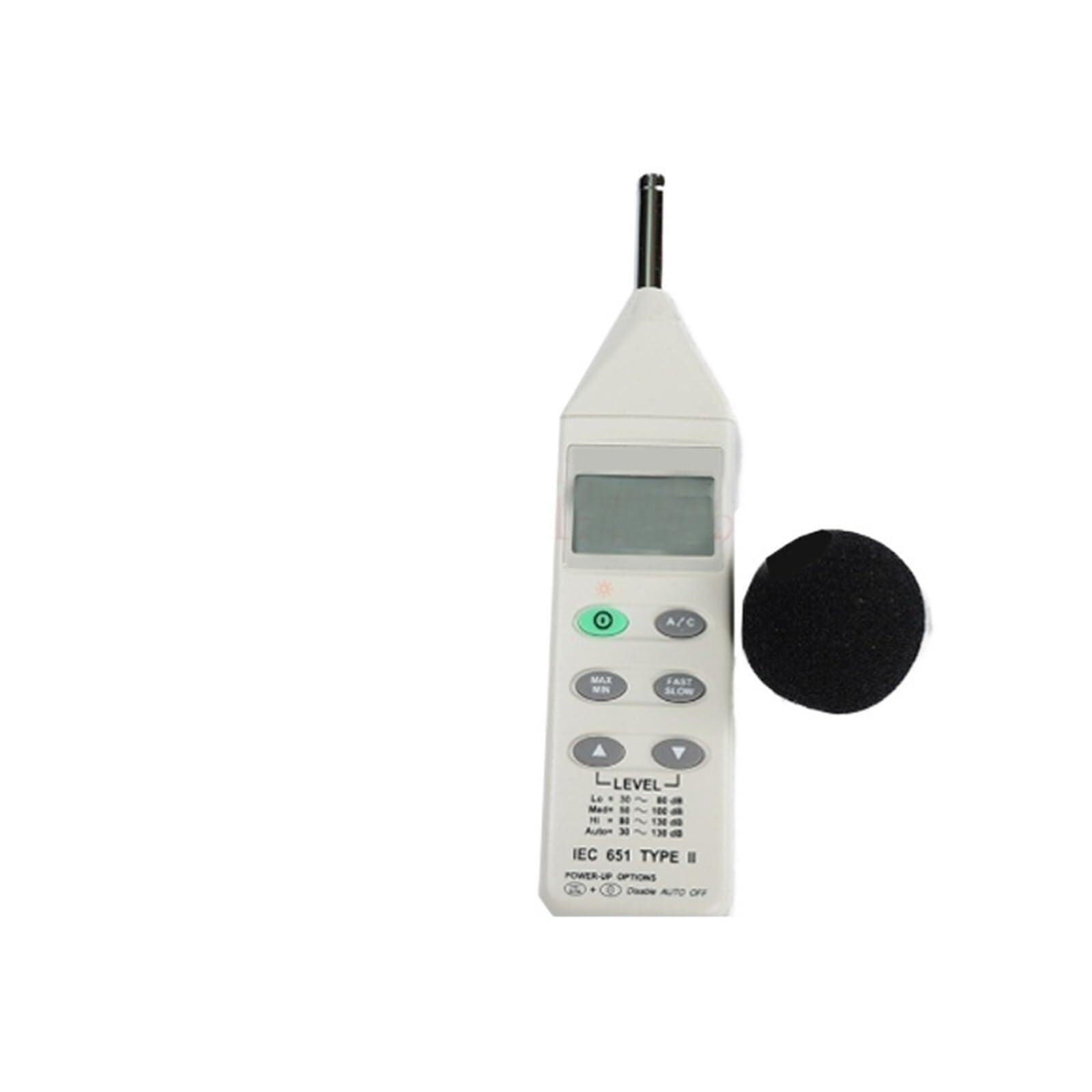 misuratore di decibel， Tester del livello di rumore con spegnimento automatico, fonometro digitale da 30-130 dB display LCD e uscita CA/CC