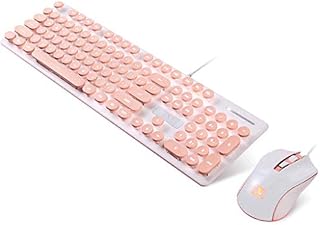 OFNMD Cute Pink Punk Wired Keyboard Mouse Computer Set Home Office Typing Esports