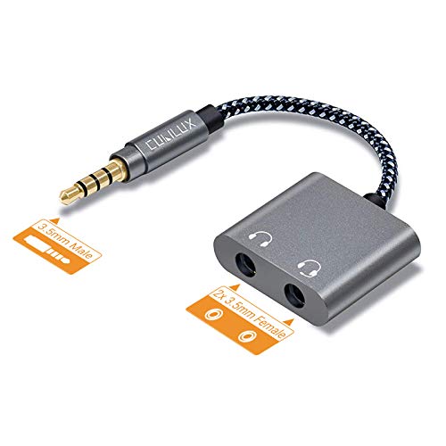 3.5mm Audio Splitter for TRRS Microphone and Headphone, Double Audio Jack Y Adapter