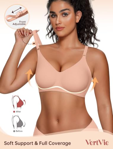 Vertvie Jelly Bra No Underwire Seamless Push Up Full Coverage, Praline, S - image 2