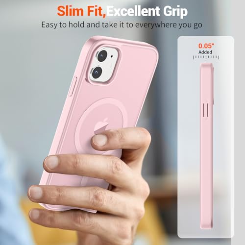 Image of SUPFINE Magnetic for iPhone 12 Case /iPhone 12 Pro Case with Screen Protector (Compatible with MagSafe)(Military Grade Drop Protection) Translucent Matte Shockproof Phone Cover,Light Pink