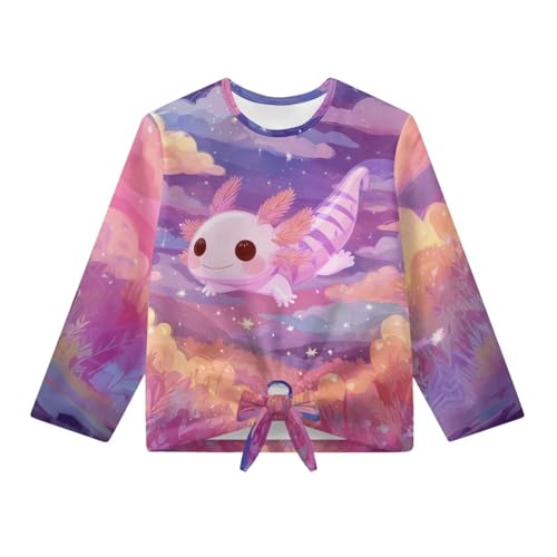 Suobstales Girl's Long Sleeve Shirts Lightweight Tie Front Knot Tops Tee for Kids Round Neck Casual Blouse T Shirt 5-12Y4