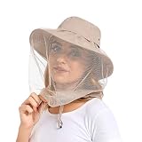 Mosquito Net Hat - Bug Cap UPF 50+ Sun Protection with Hidden Netting Outdoors for Women and Men Bei
