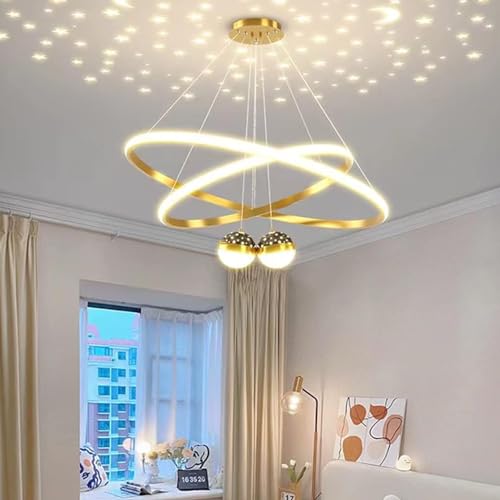 Suspension LED 3 anneaux noirs 30 40 60 cm, lustre moderne variable avec télécommande