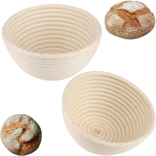 2 piezas de pasta redonda a prueba de pan con cestas de ratán en ascenso, 7 pulgadas europeas Banneton Banneton Banker para cocinar con levadura nature y profesional