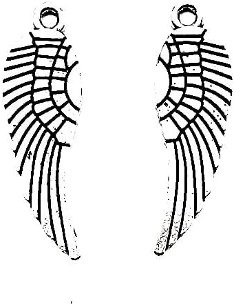 Miniatura 2 de 50 dijes de alas de ángel de plata antigua para joyería, pulsera, collar, manualidades, 0.354 in x 1.181 in, Plata, No es una piedra preciosa