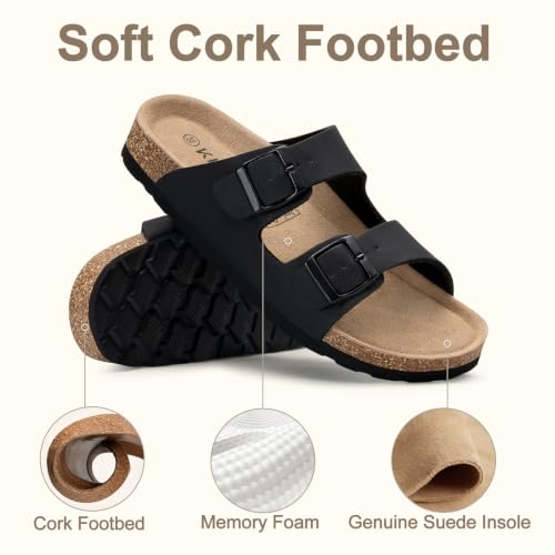 Image of KIDMI Women's Cork Footbed Casual Summer Sandals with Mild Arch Support | Double Adjustable Buckle Slides for Men with Memory Foam, Lightweight Unisex No-Break-In Sandals
