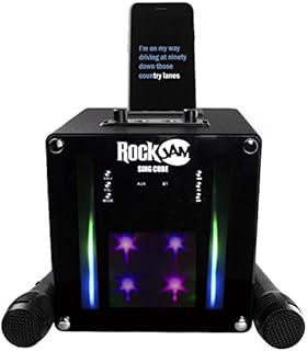 RockJam 5-watowa maszyna karaoke Singcube Bluetooth z podwójnymi mikrofonami, efektami zmiany głosu i światłami LED, czarny