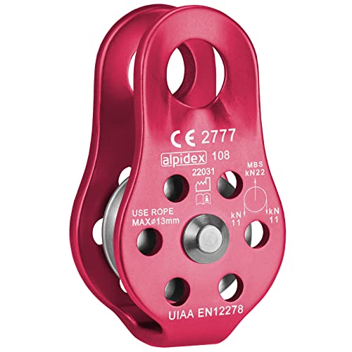 ALPIDEX Polea 22 kN | Polea Fija | Bloque de Polea | Norma EN12278 | Cuerdas de hasta 13 mm Diámetro | Polipasto de Cuerda | Sistema de Polea Cable, Color:Rojo