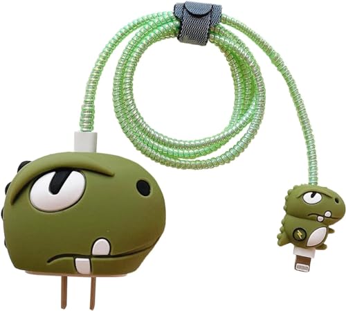 Image of Cartoon 3D Design Protective Case Compatible with Apple 18W - 20W USB-C Power Adapter Charger, Protective Cover for iPhone 18W & 20W Power Adapter Charger with Wire Saver. (Dino)