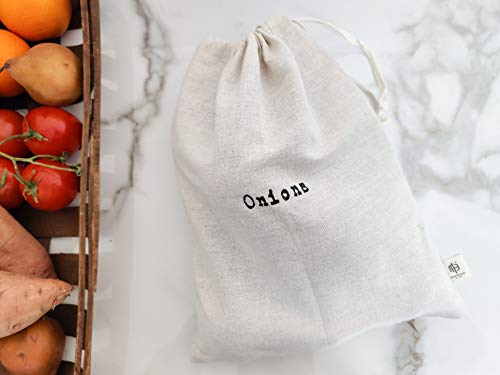 Montecito Home - 100% Linen Onion And Potato Linen Bags, Potato Sacks, Potato Keeper, Washable Storage Bags, Storage For Pantry- Combo Set - Two 15"X12" Farmhouse Artisan Linen Bags #TOP2