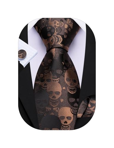 Image of Barry.Wang Man Tie Sets Skull Ties Animal Extra Long Necktie Silk Woven Handkerchief Cufflinks Festival Party Gift