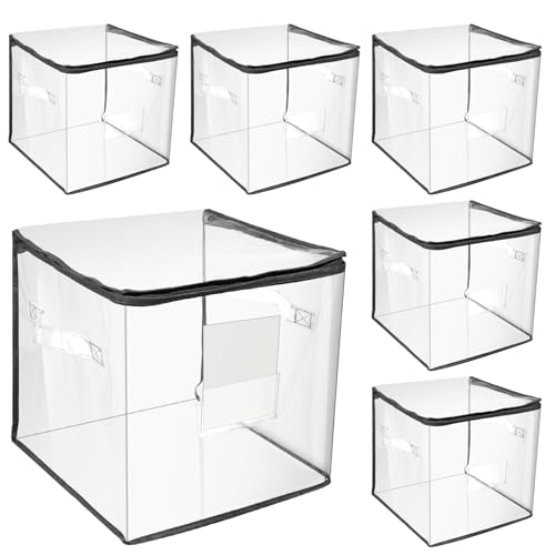 Abbylike 6 Pcs 12'' Zippered Clear Plastic Storage Bags with Label Pocket and Handles Plastic Storage Bins Clear Moving Bags Waterproof Organizers Tote Bins for Closet Sheet Clothes Packing(Gray) by Abbylike - Used condition - US$21.21