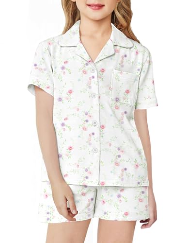 Image of Arshiner Girls Pajamas Sets Short Sleeve Kids Pjs Button Down Sleepwear