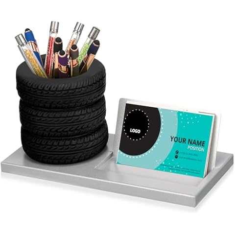 Eersida Tire Shape Stationery Set Car Sales Gift Tire Shaped Pen Holder Tire Business Card Holder Automotive Desk Organizer Business Card Holder Desk for Office Mechanics Car Lovers(Gray,Tire) Cover
