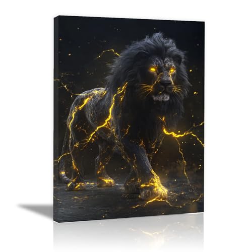 Peinture murale sur toile lion noir CUDAOO déco 40x60cm