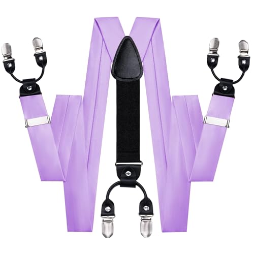 Image of Hi-Tie Men Suspender Bowtie Set Suspenders Pre-tied Bow Tie Pocket Square Cufflinks Adjustable Y Shape 6 Clips Braces Tuxedo