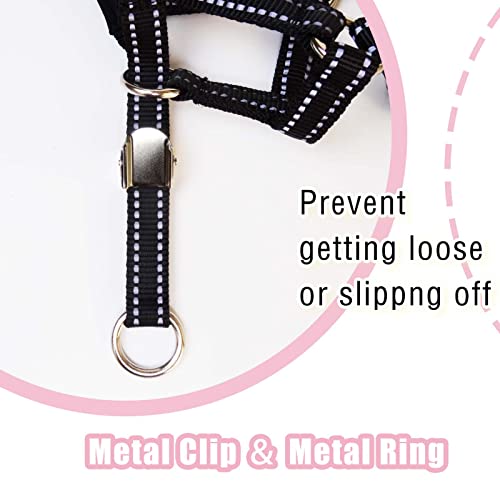 Ohveeca Dog Head Collar With Reflective Strap Adjustable Prevent Pulling Dog Head Halter With Safety Clip Soft Fabric Padded Dog Head Harness For Training Guide(M, Black) #TOP3