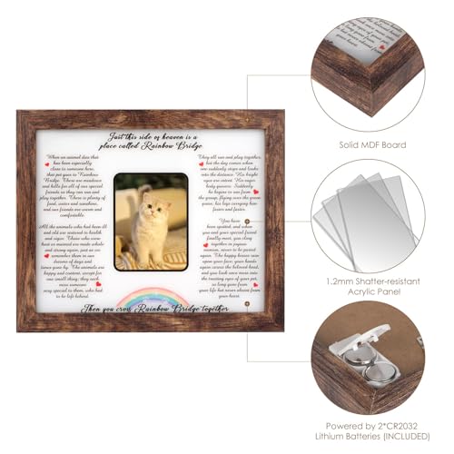 Pet Memorial Frames for Dogs and Cats - Rainbow Bridge Frame LED Dog Memorial Photo Frame, Loss of Dog Sympathy Gift 9\" x 11\" - Thumbnail 4