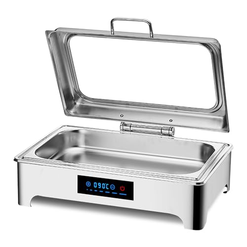 Aocay Chafing Dish Buffet Elettrico 9L, Scaldavivande Elettrico per Buffet Professional, Acciaio Inox Scaldavivande Buffet Elettrico con Coperchio Trasparente per Catering Buffet e Party (1/1)